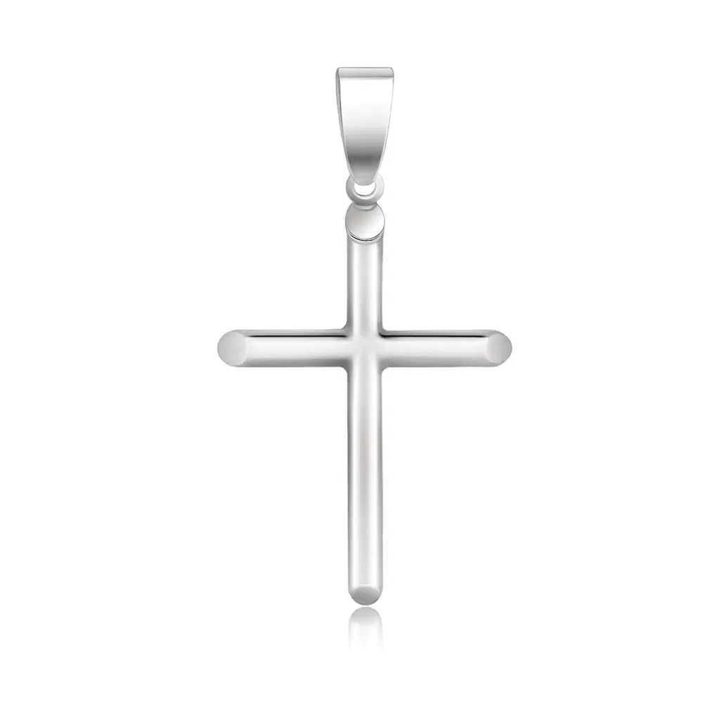 14 Karat Weißgold Slim Cross mit Kegelend Anhänger