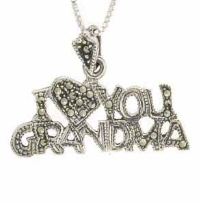 Marcasite Ich liebe dich Großmutter Silber Anhänger