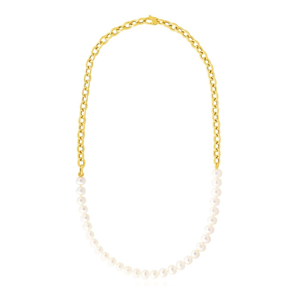14 Karat gelbes Gold ovale Kette mit Perlen