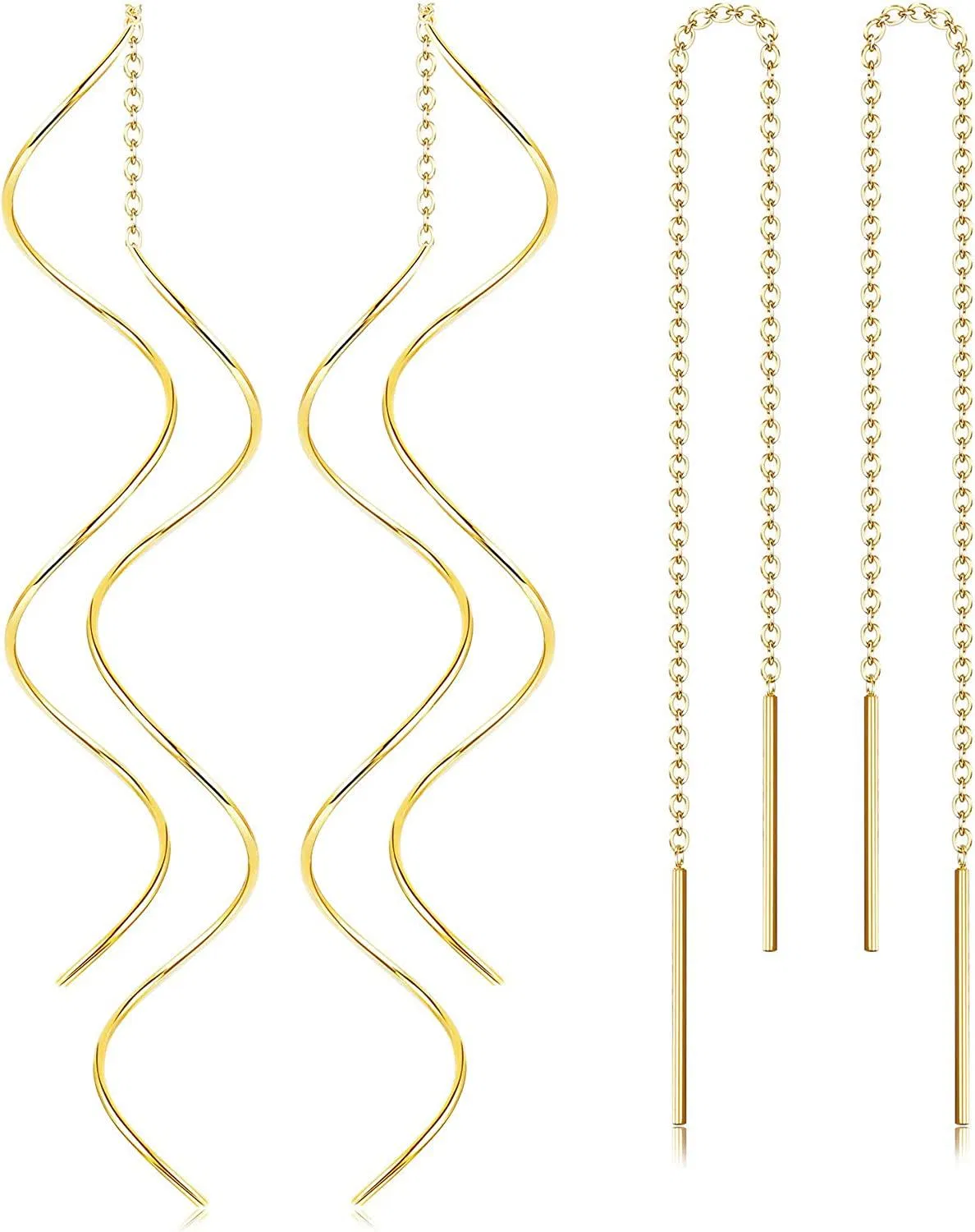 2 Pairs Stainless Tassel Threader Ohrringe für Frauen Leichtgewicht Welle Threader Dangle Drop Minimalist Chain Ohrringe Set