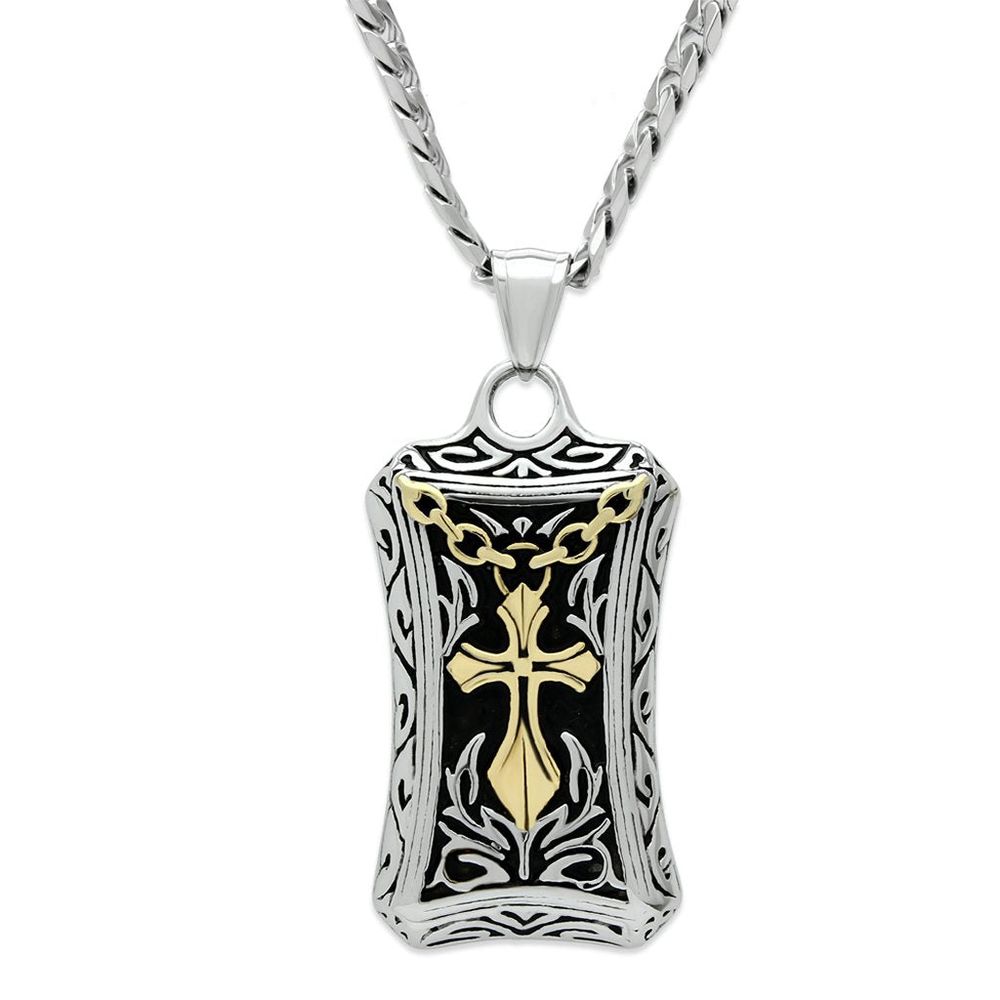 TK455 - Gold + Rhodium Edelstahl Kette Anhänger ohne Stein