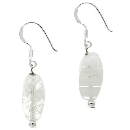 Sterling Silber Weiß Millefiori Murano Glas Perlen Dangle Ohrringe
