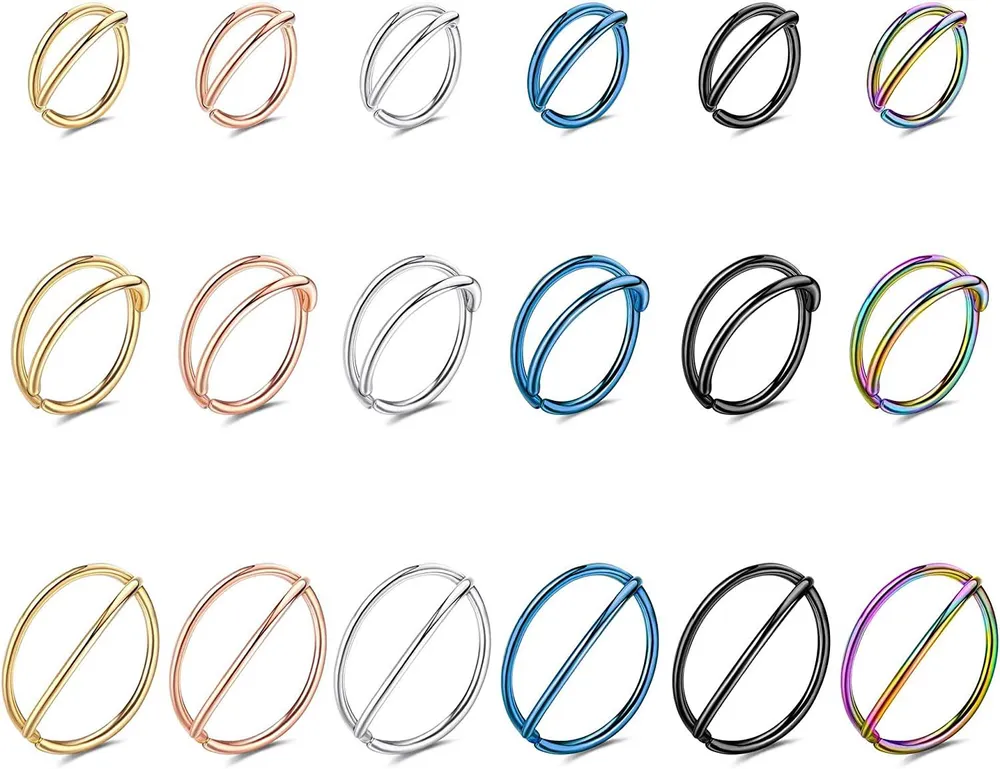 6-18 Stück Nasenringe Schleife für Frauen; Hypoallergene Dünne 20g Doppelschicht Nasenring Schleife Septum Ring Knorpel Ohrring Conch Hoop Körper Piercing 6 / 8 / 10 / 12mm