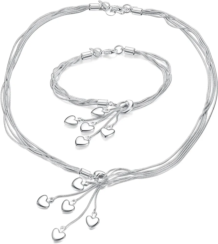 2PCS Fünf-Line - Kette mit Fünf-Herz - Halskette Armband Armband für Frauen Mädchen Plated Infinity Armband Halskette stellt die nie endende Liebe dar