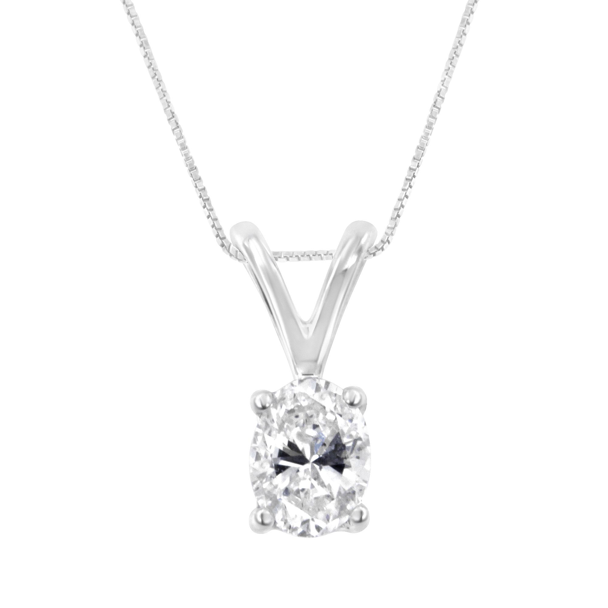 IGI zertifizierte 10KT Weißgold Diamant Oval-Hänger - Halskette (1 / 5 cttw, H-I - Farbe, I1)