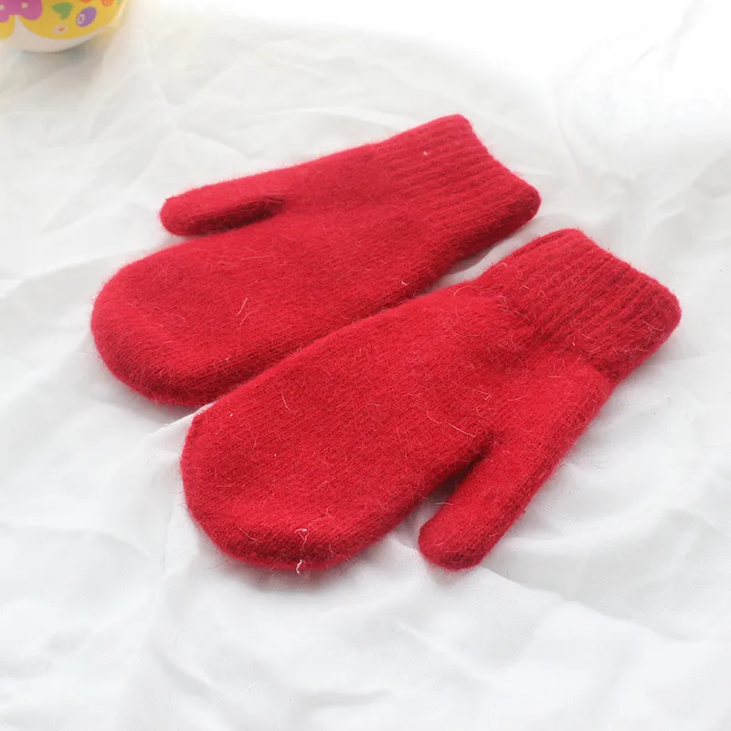 Doppelschicht kaninchenhaarhandschuhe weibliche winter koreanische version von solider farbe alle finger winter frauenhandschuhe mädchenhandschuhe