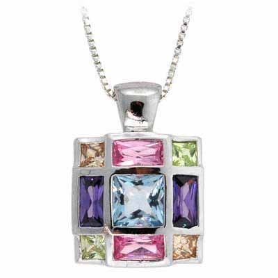 Sterling Silber Multi Color CZ Square Anhänger