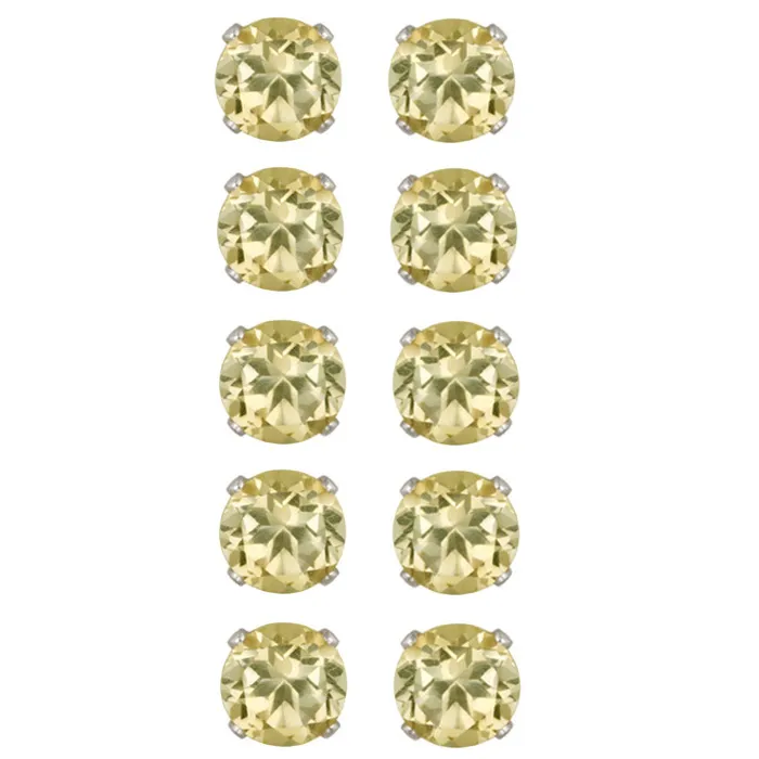 Sterling Silber 4ct Citrine 5mm Stud Ohrringe, Satz von 5
