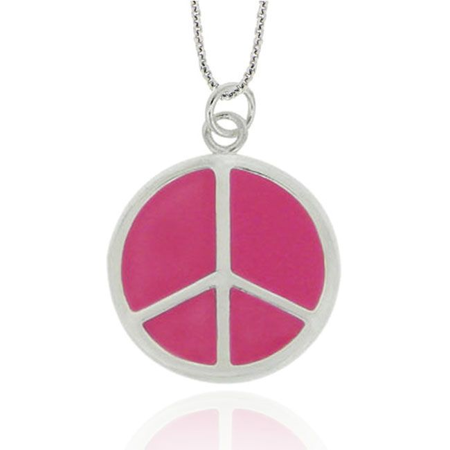 Sterling Silber Pink Enamel Friedenszeichen Anhänger