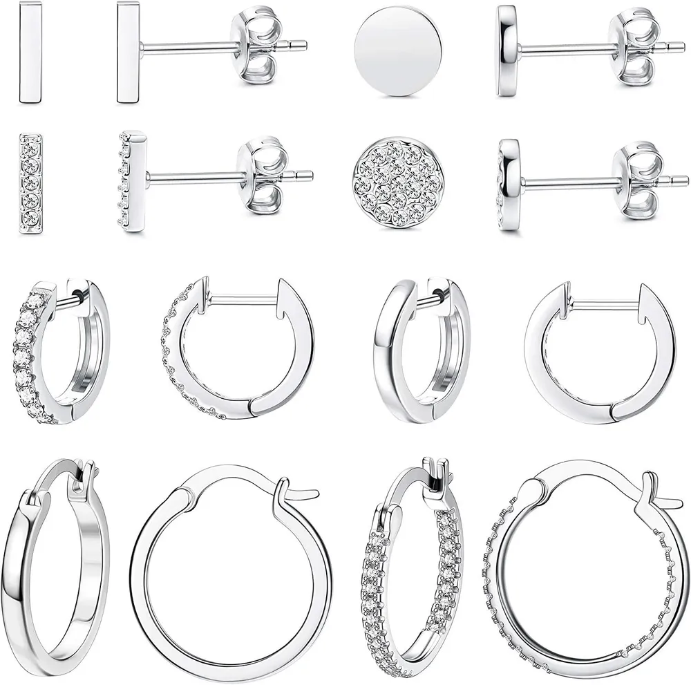 8 Paare Hoop Huggie Ohrringe für Frauen Bar Dot Stud Ohrringe 14K Gold Plated Cubic Zirkonia Cute Ohrringe Set