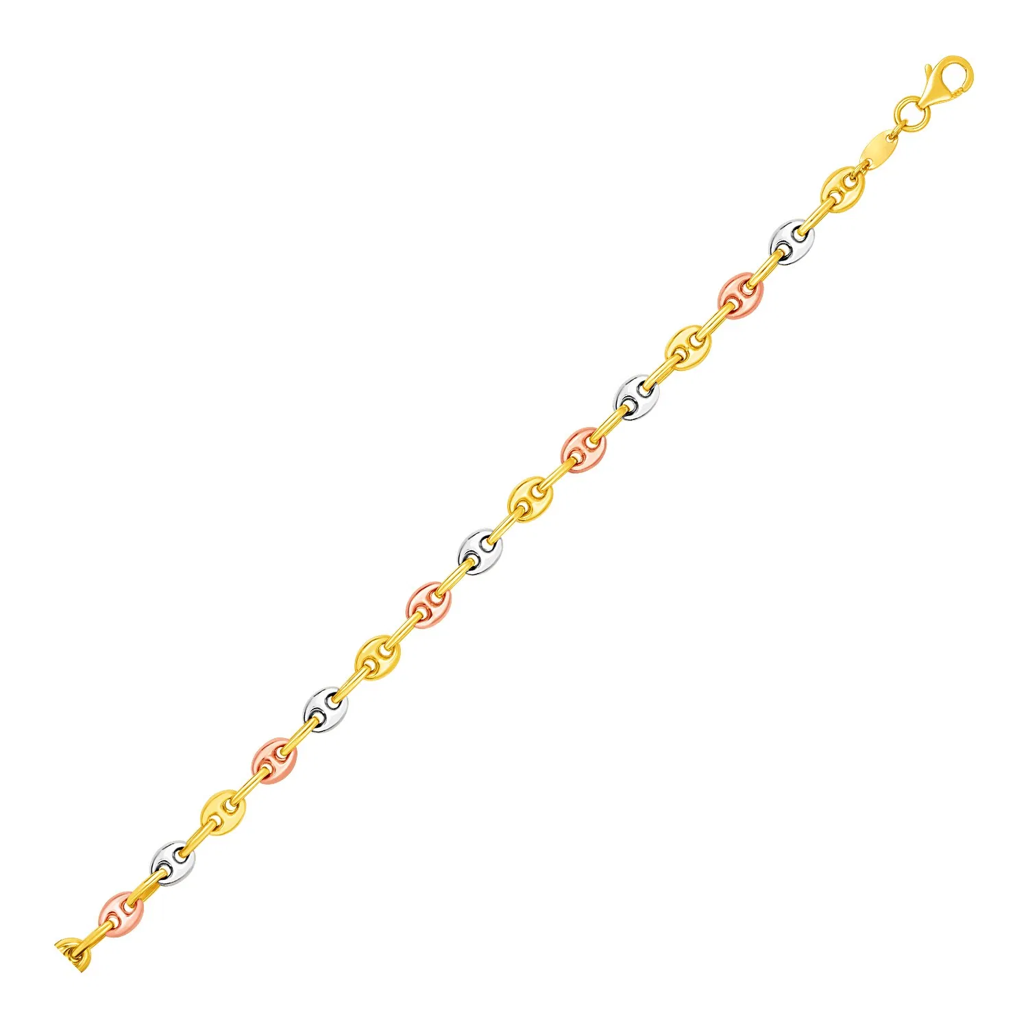 14 Karat Tri Color Gold Mariner Link Armband