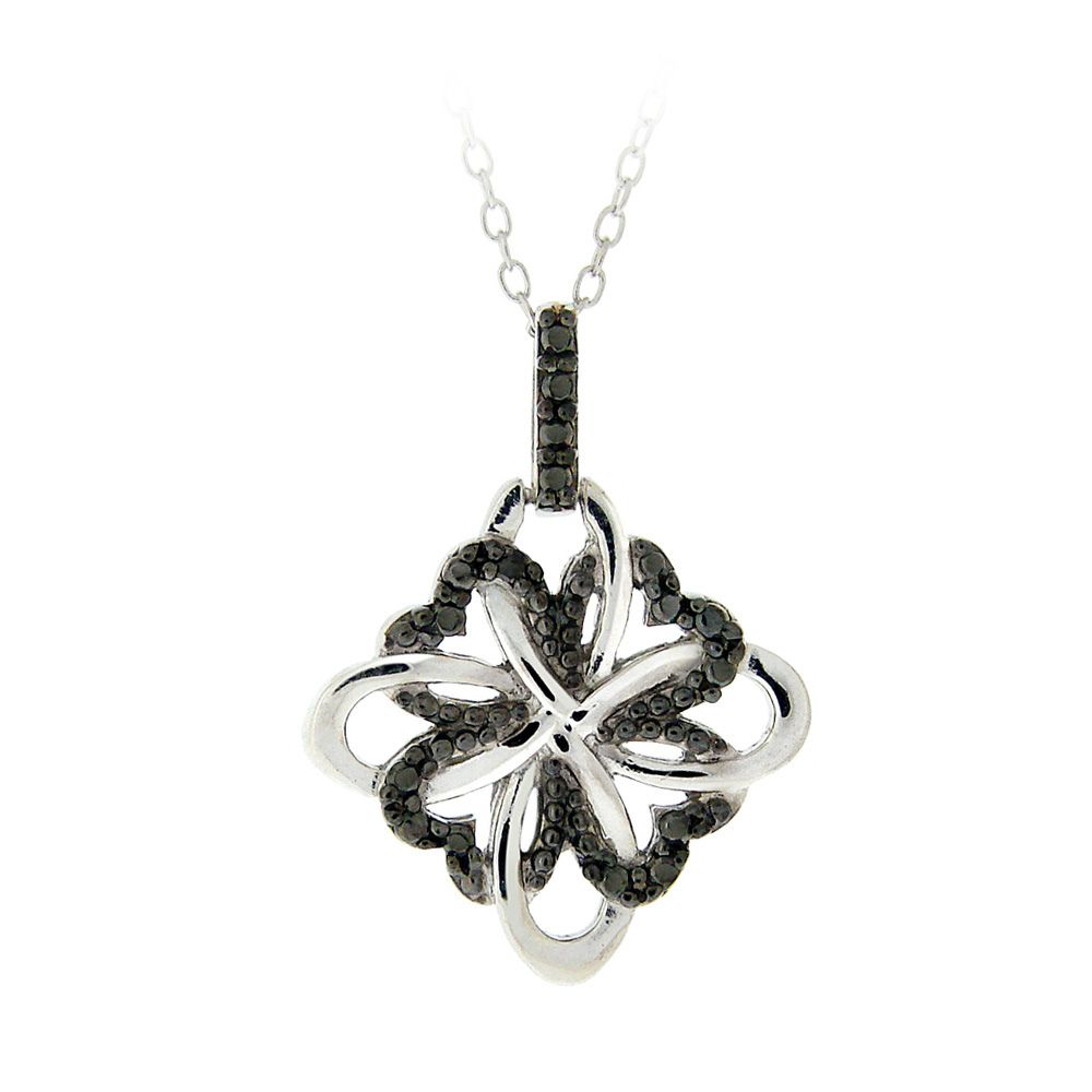 Sterling Silber Schwarz Diamant Akzent Clover in Blumen Anhänger