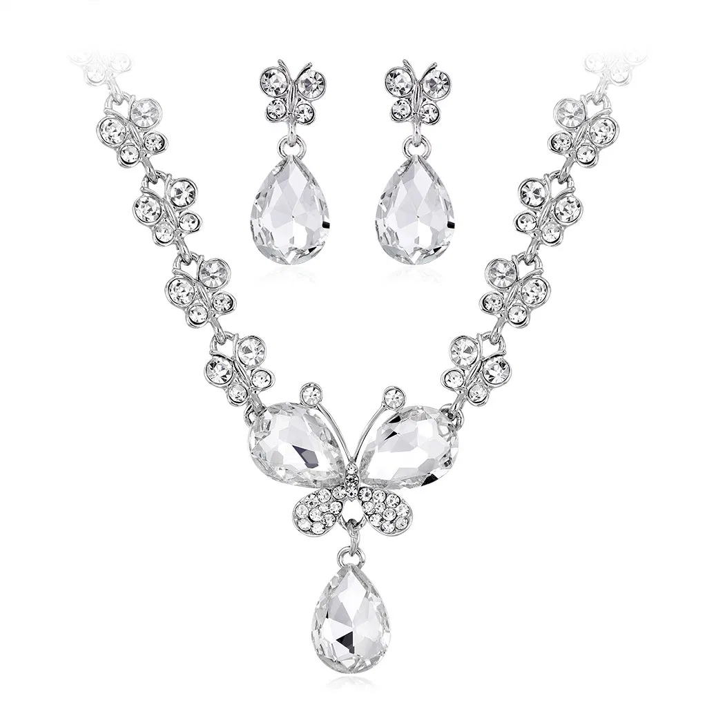 Frauen Halskette Ohrring Set Mode Braut Hochzeit Schmuck Set