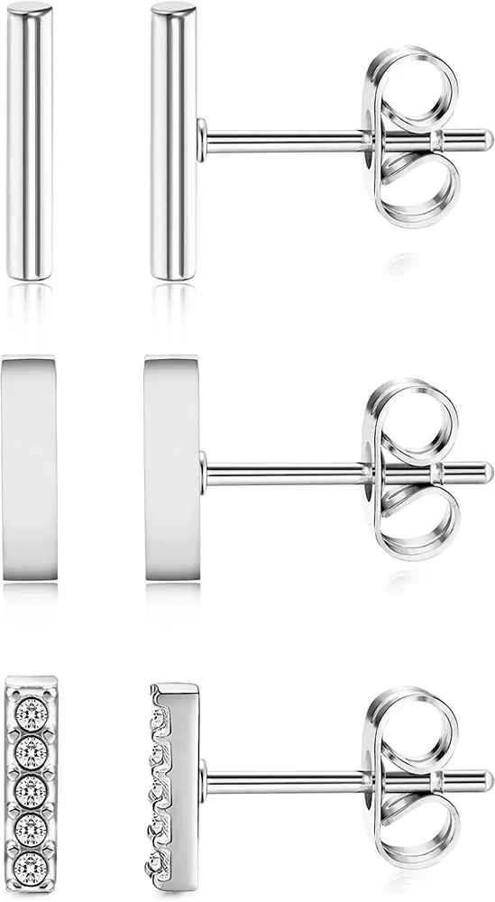 3 Paare 20G Edelstahl Mini Bar Ohrring Line Ohrstöcke Stick Stud Ohrringe für Frauen und Männer
