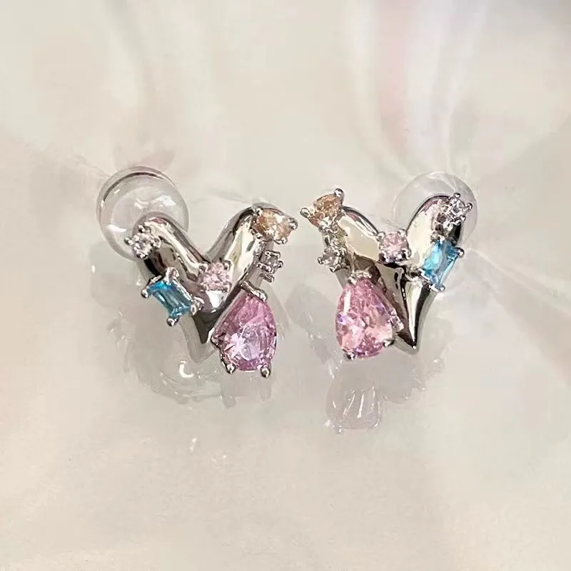 925 Silber Nadel Eine Liebe Fondant Ohrringe Blau Zirkon