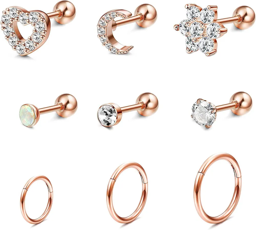 9pcs Edelstahl Helix Knorpel Tragus Stud Ohrringe Schreifen für Frauen Grills CZ Barbell Piercing Ohrringe Stud Piercing Schmuck