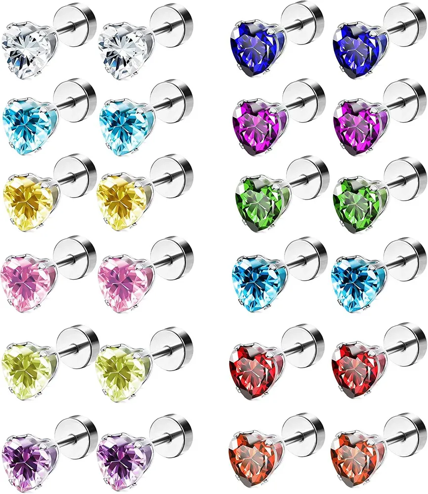 CZ Stud Ohrringe für Frauen Edelstahl Cubic Zirkonia Nette Herz Ohrringe Screwback