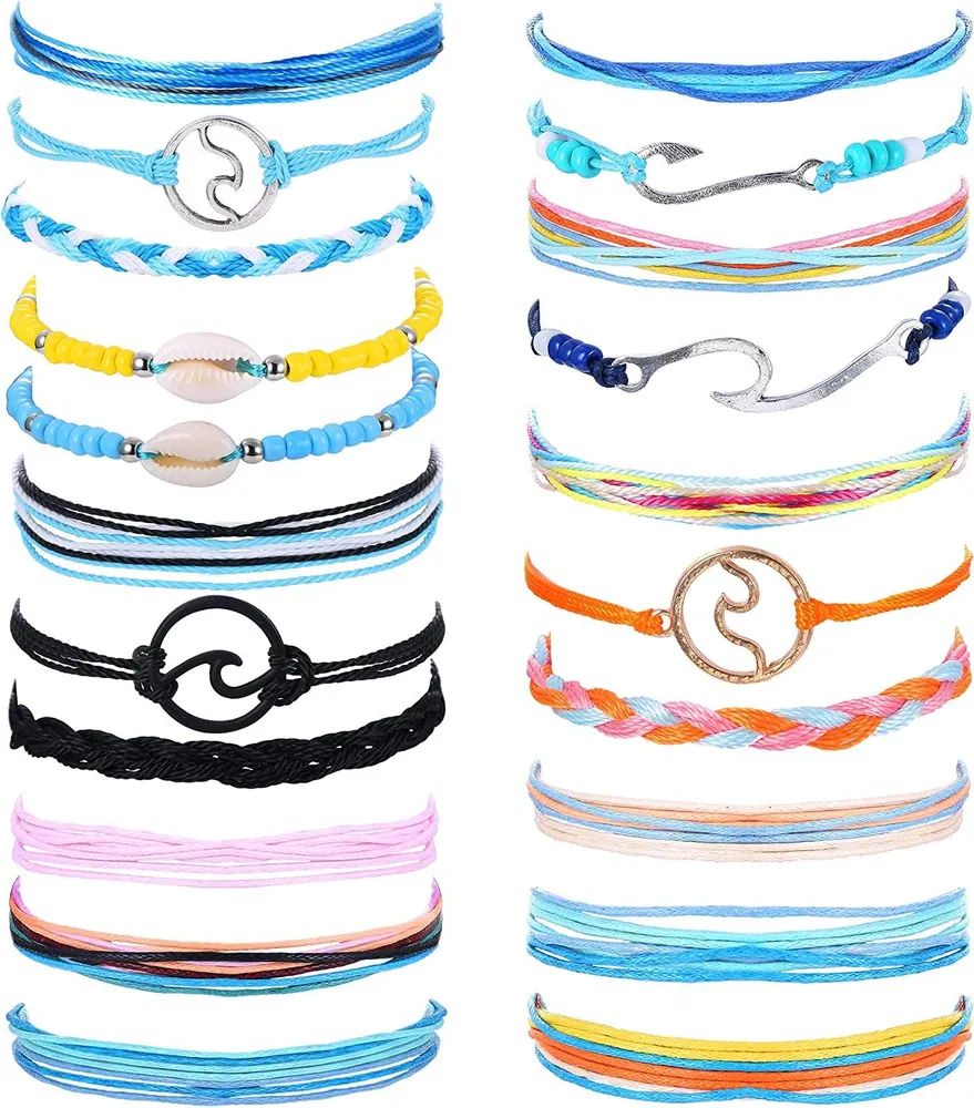 21 Pcs Strand Surfer Strand Wave Armband für Frauen Männer Wachs Wrap Rope Armband Ankleß Set verstellbare Freundschaft Handarbeit wasserdicht