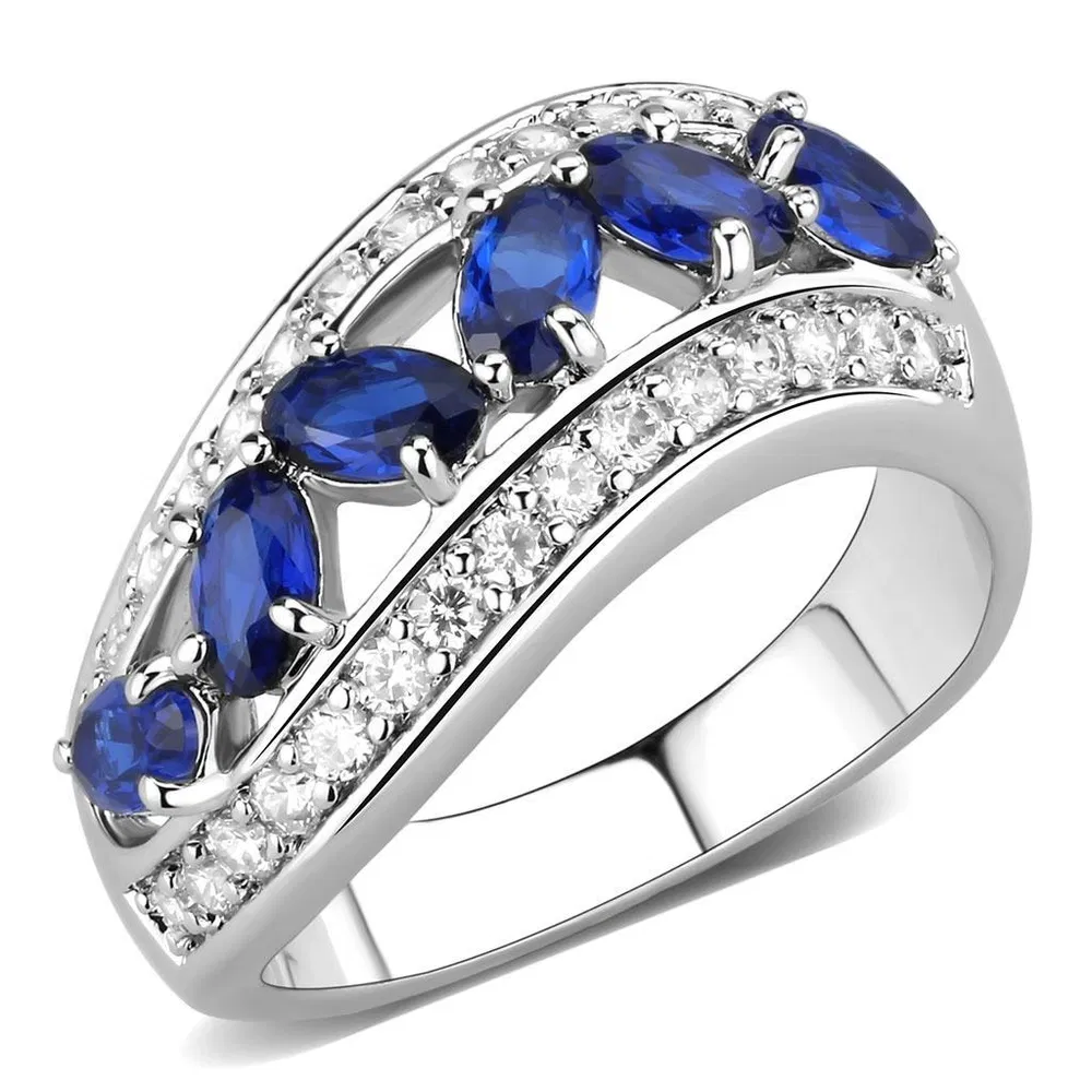 3W1569 - Rhodium-Messing - Ring mit synthetischem Spinel in London Blue