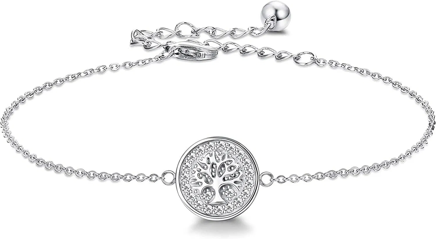 Baum des Lebens Armband 925 Sterling Silber Cubic Zirkonia Armband für Frauen Weißgold Plated Adjustable Armband 18 + 5CM
