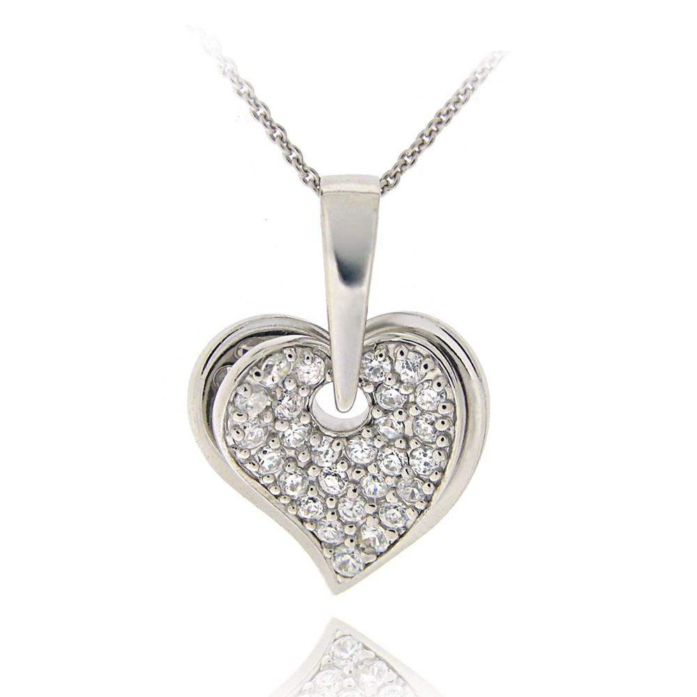 Sterling Silber CZ Double Hanging Hearts Halskette
