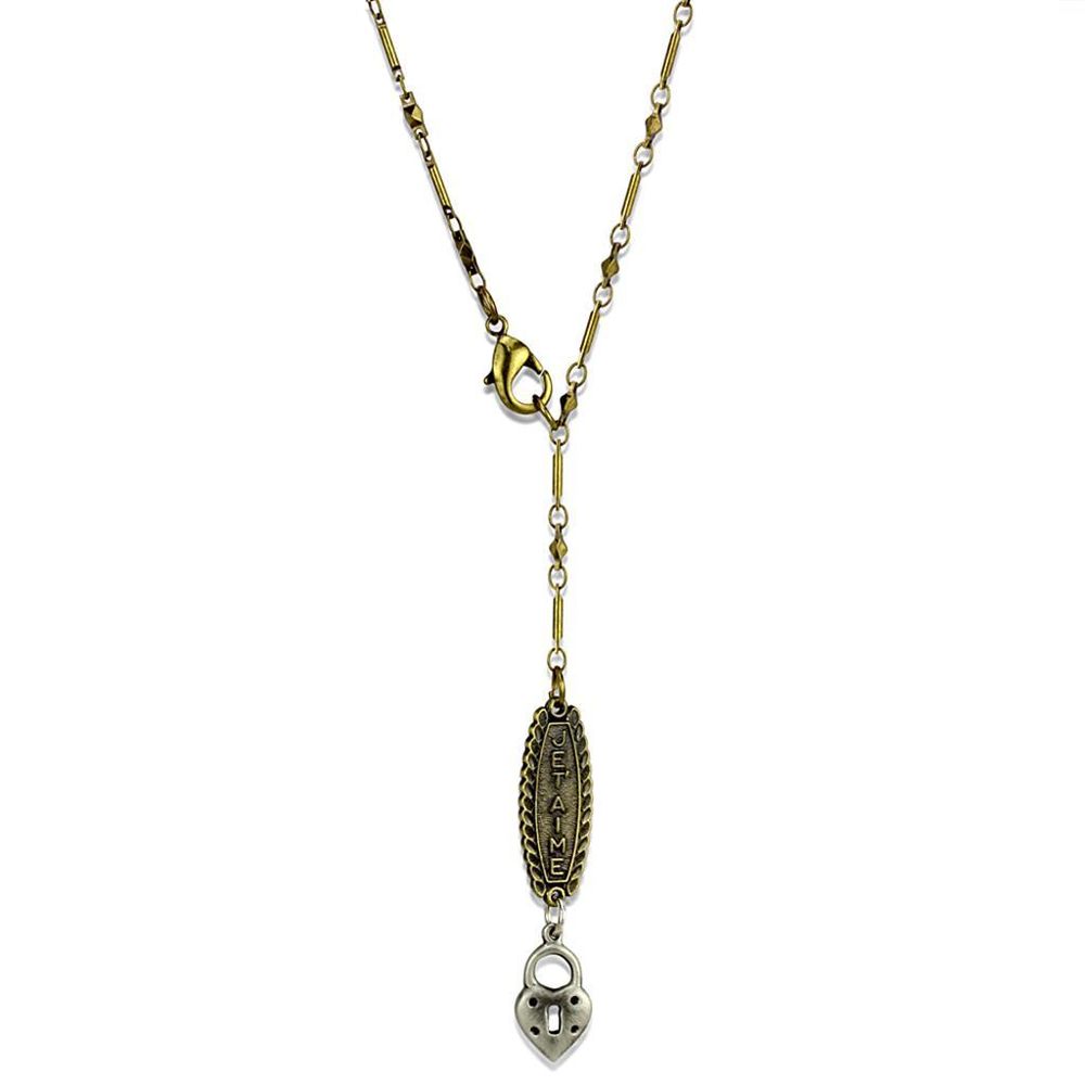 LO3823 - Gold + Antique Silber Weiß Metall Kette Anhänger ohne Stein