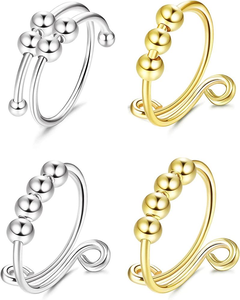 Angst Ring Spinner Fidget Ring verstellbare Spiral Perlen Offener Finger Ring Doppelschicht Stress Reliever Ring Drehen Sie sich frei Angst Ringe für Frauen und Mädchen 3PCS