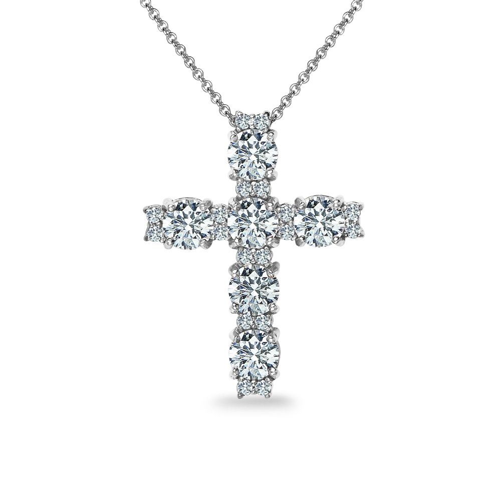 Sterling Silber Round Cross Halskette mit Swarovski Zirkonia