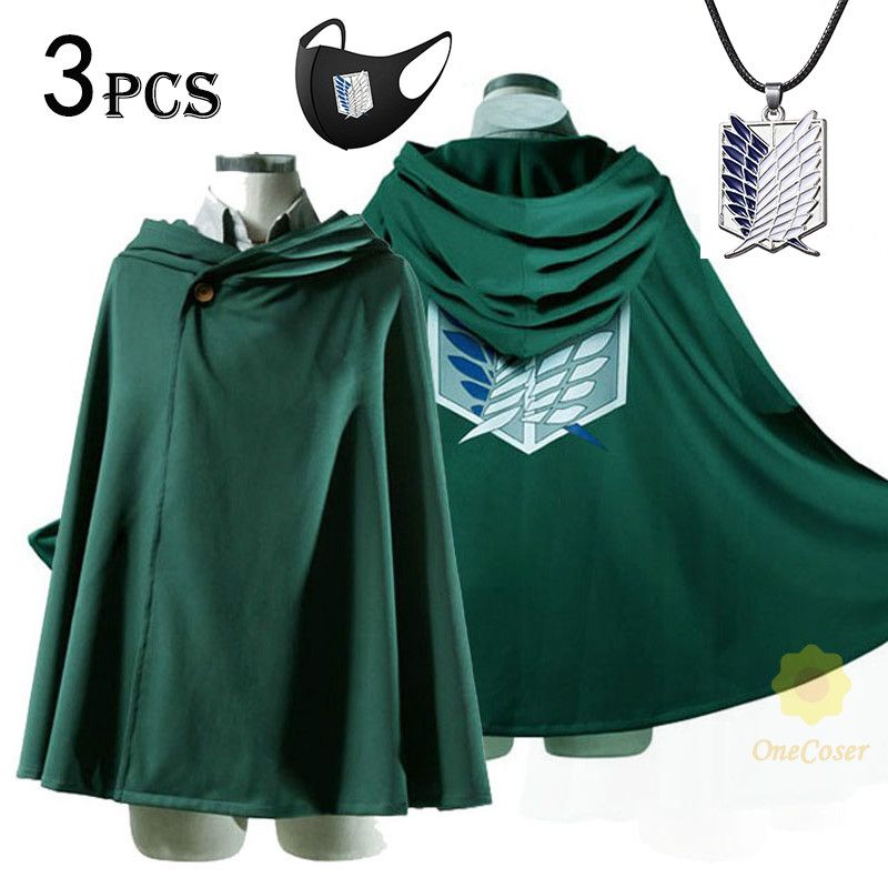Anime Angriff auf Titan Levi Ackerman Die Pfadfinderlegion Flügel der Freiheit Cosplay Grün Schwarz Mantel Halskette Requisiten Hooded Cape