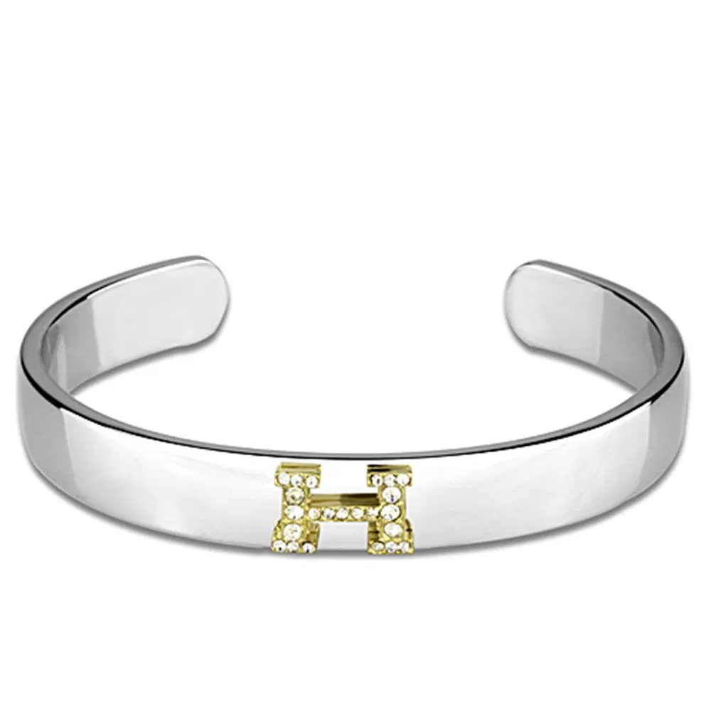 LO3618 - Umkehr Zwei-Ton - Weißmetall Armband mit Top-Grade - Kristall in Clear