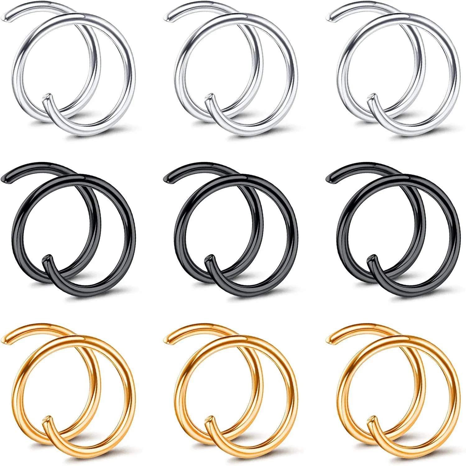 Doppel Nasenring für Einzel Piercing 18G G23 Titan Spiral Nasenring Schleifen Knorpel Lippen Septum Ringe Daith Tragus Helix Conch Nasenloch Piercing für Frauen Mädchen