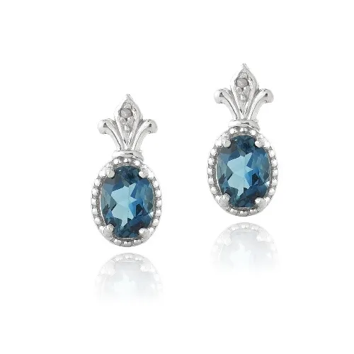 Sterling Silver 3ct London Blue Topaz & Diamond Accent Oval Fleur De Lis Drop Ohrringe