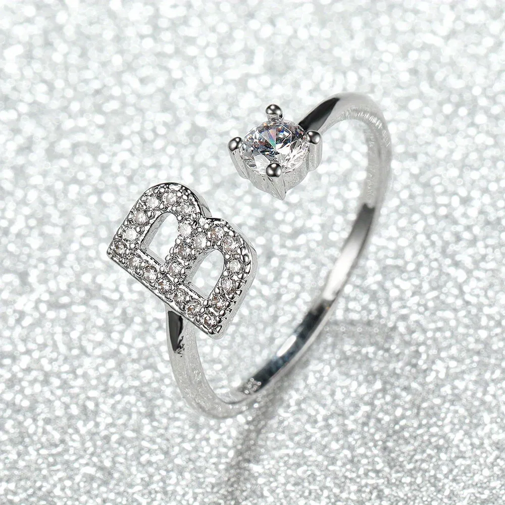 Trendy Silber ABCDJ Alphabet Ringe Edelstahl Ringe Hochzeit dekorative Liebesringe Brautjungfer Paare Geschenke