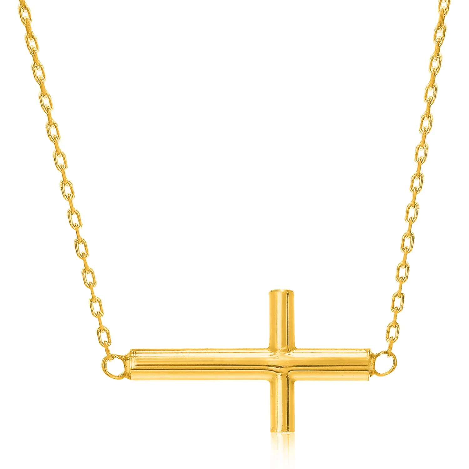 14 Karat gelbes Gold Halskette mit poliertem Kreuz-Design