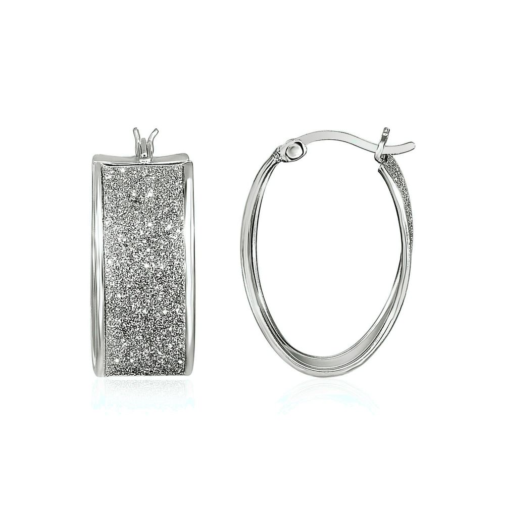 Glitter Textured Wide Oval Hoop Ohrringe in Sterling Silber