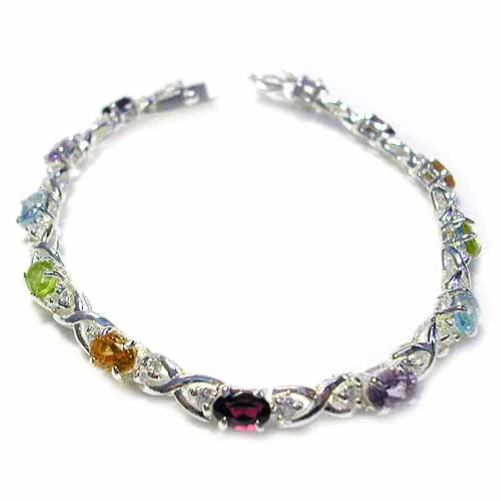 Sterling Silber CZ & 5,9ct Multi-Colored Edelstein X & O Armband