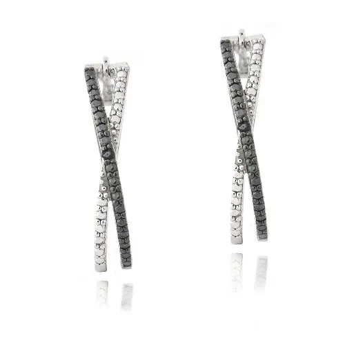 Sterling Silber Black Diamond Accent Twist Oval Hoop Ohrringe