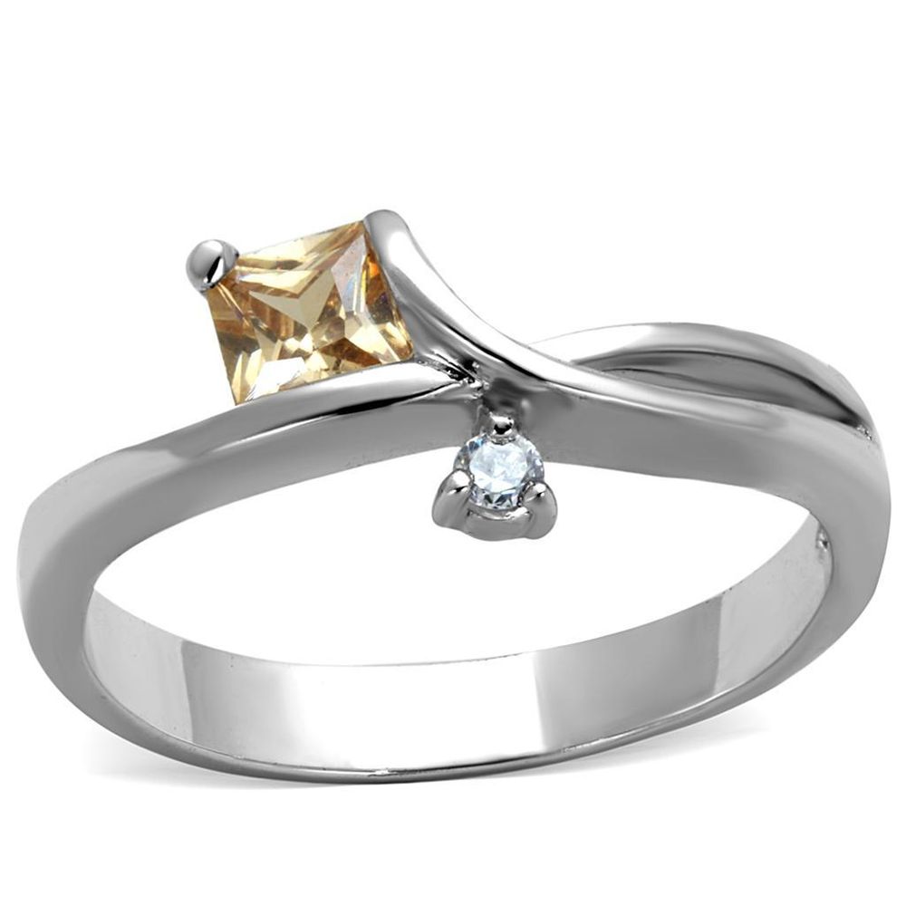 3W852 - Rhodium-Messing - Ring mit AAA-Klasse CZ in Champagner