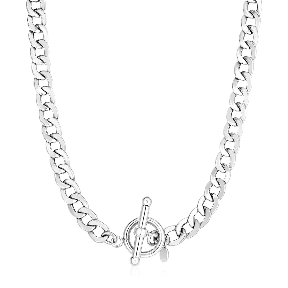 Sterling Silber Poliert Wide Link Toggle Halskette