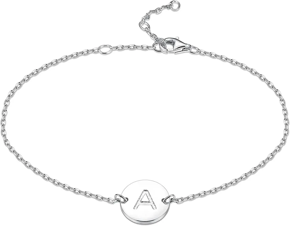 925 Sterling Silber anfängliche Armbänder für Frauen Mädchen Single 26 Buchstaben Charme Armbänder Dünne Kette Freundschaft Armbänder; 16.5 + 5cm einstellbar