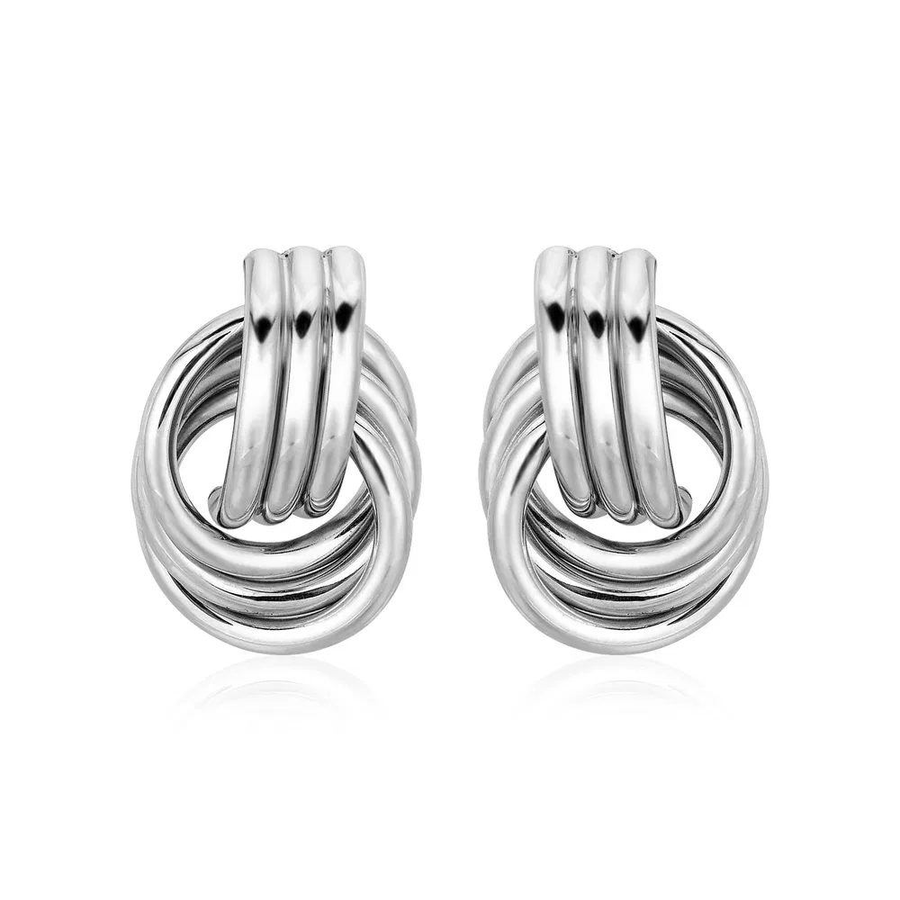 Polierte Love Knot Ohrringe mit verriegelnden Ringen in Sterling Silber (15 mm)