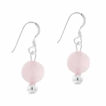 Sterling Silber 6mm Rose Quarz Perlen Dangle Ohrringe