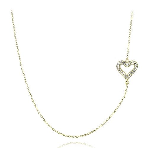 Goldton über Sterling Silber CZ Herzkette Halskette