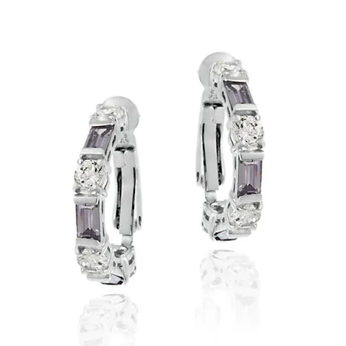 Sterling Silber Amethyst & White CZ Hoop Ohrringe