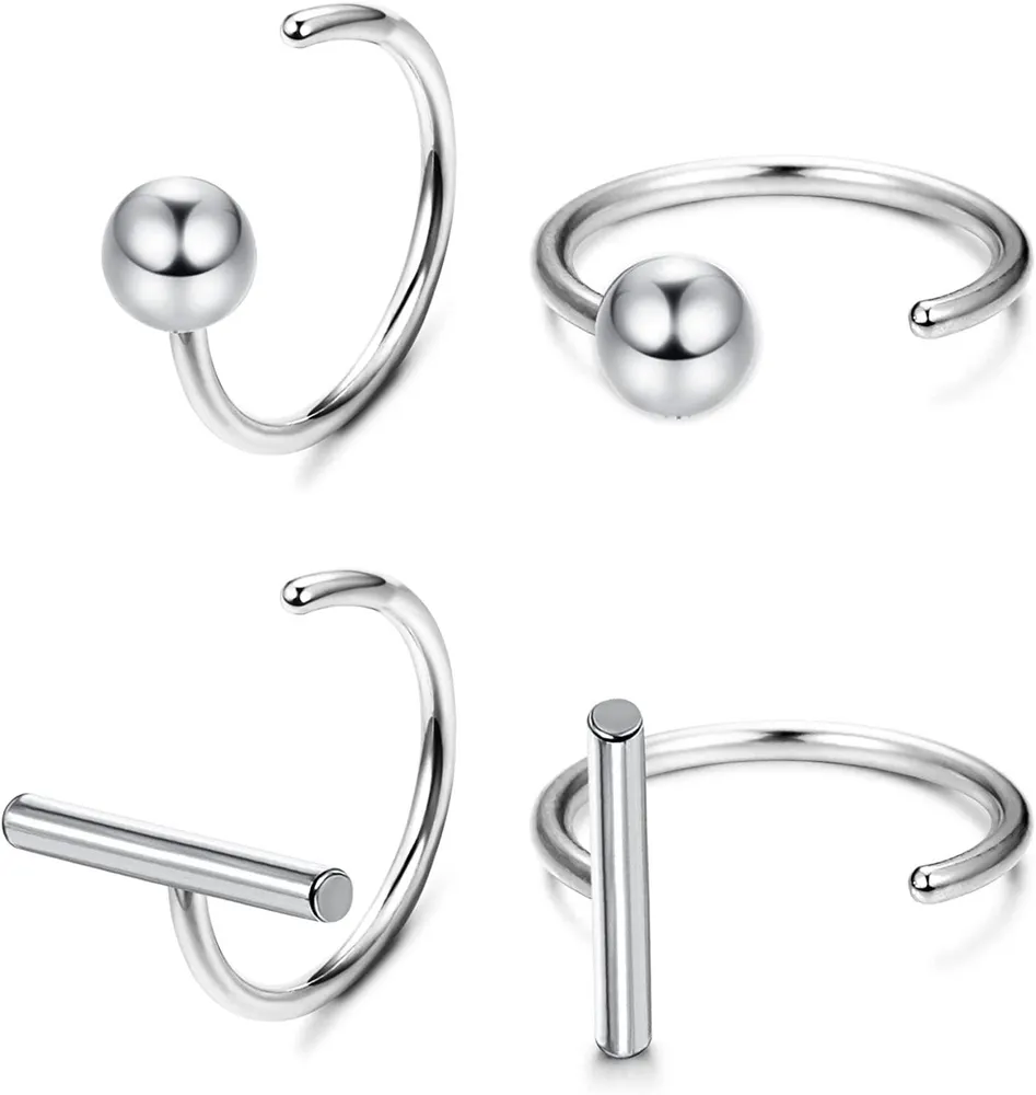 2 Paare 925 Sterling Silber Huggie Studs Ohrringe kleine Halbschleife Ohrringe für Frauen Mädchen winzige Knorpel Ohrringe Ball Star Opal Mondstein Ohrringe hypoallergener Nasen Piercing Ring 20G