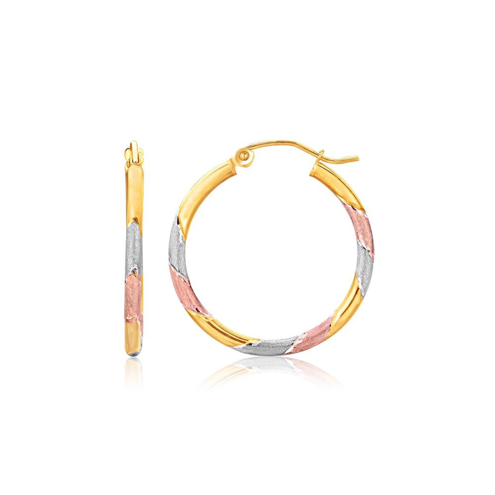 10k Tri-Color Textured Hoop Ohrringe (1 Zoll Durchmesser)