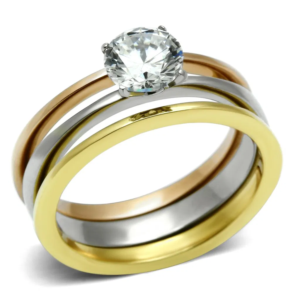 TK620 - Drei-Ton IP Edelstahl Ring mit AAA-Klasse CZ in Clear