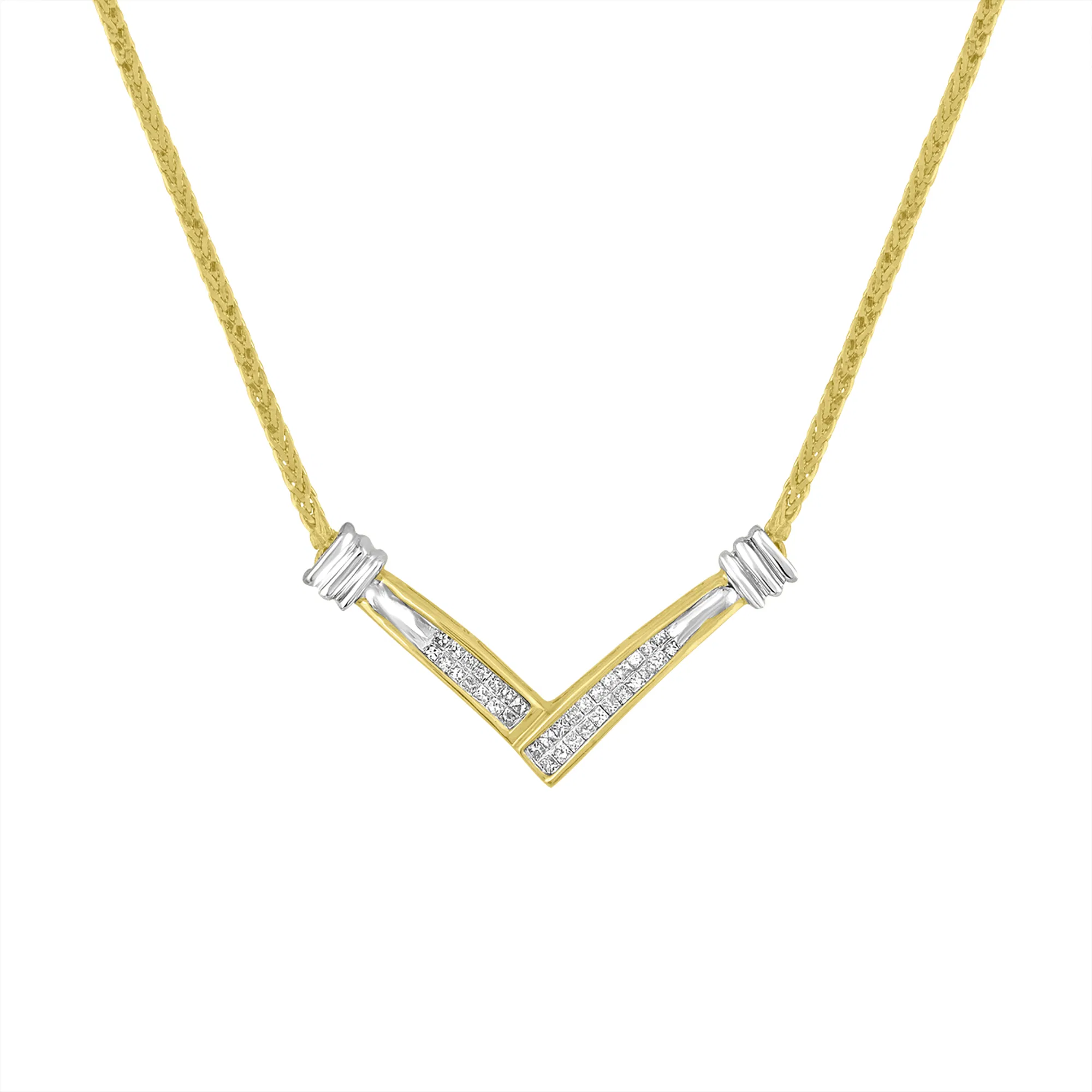 14 Karat Gelb und Weißgold 1 / 4 Cttw Princess Cut Diamond Channel-Set 'V' Shape 18