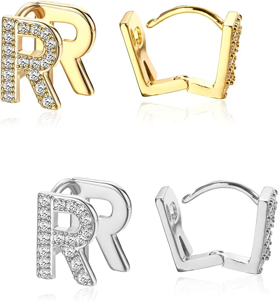 2 Paare Initial Stud Ohrringe für Frauen 14K Gold Plated 26 Buchstaben Alphabet Ohrringe Weihnachtsgeschenk