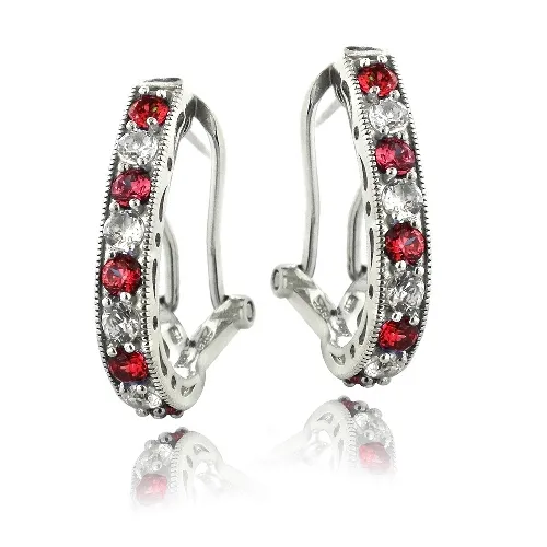 Sterling Silber 2,5ct geschaffen Ruby & White Sapphire Oval Clutchless Ohrringe